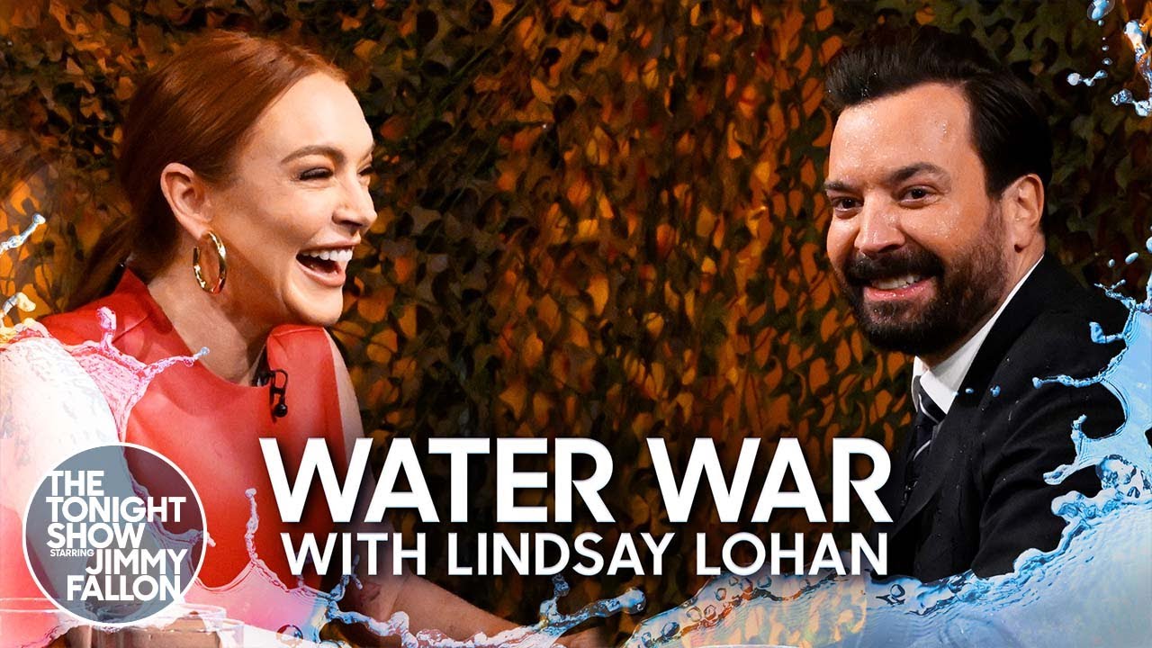 ⁣Water War with Lindsay Lohan | The Tonight Show Starring Jimmy Fallon