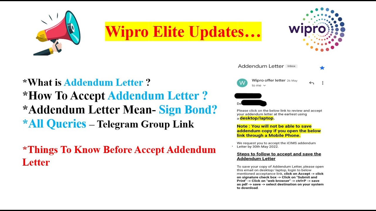 Wipro Addendum Letter | How To accept Addendum Letter | Bond ? | Must ...