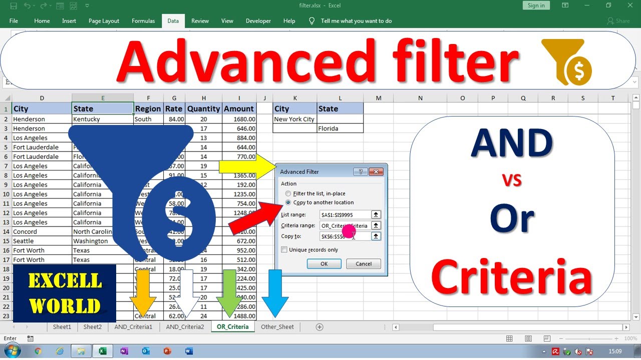 Advanced Filter Across Multiple Worksheets