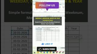 Date, weekday, weeknum, month, year formula in excel🔥 | weekday function | count weekdays in excel