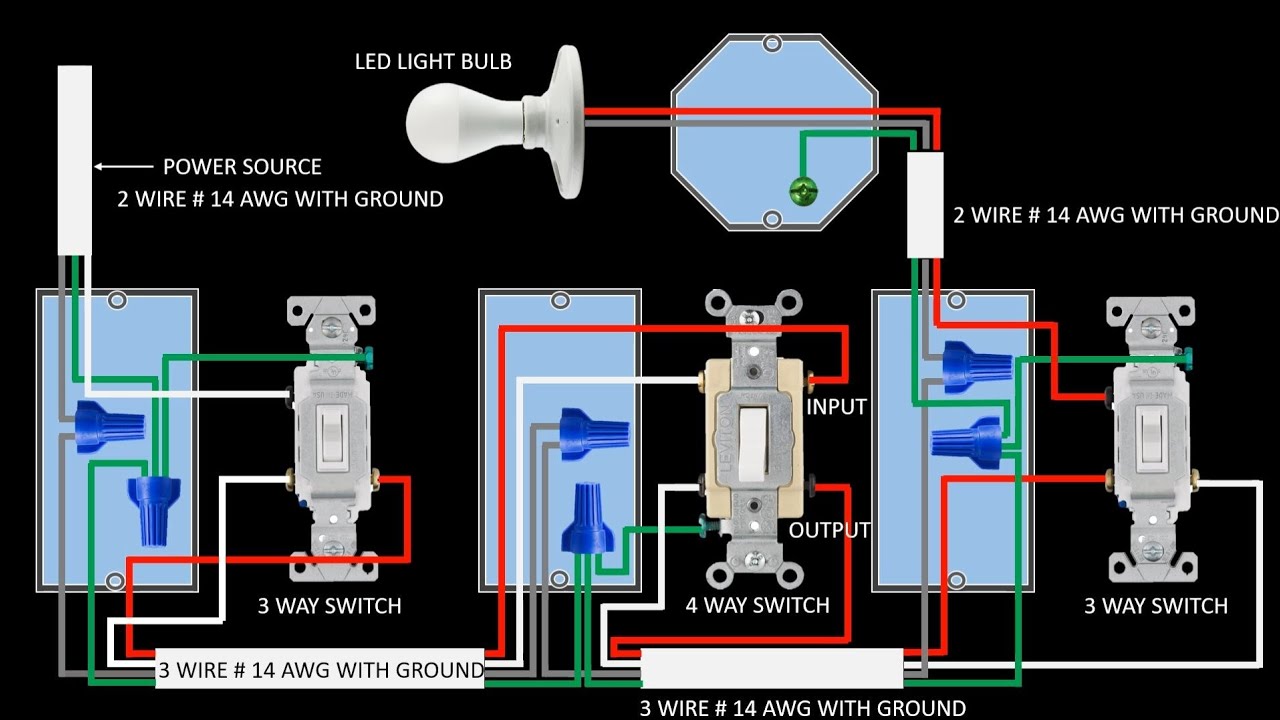 HOW TO WIRE A 4 WAY SWITCH WITH LIGHT | WIRING CONNECTION | WIRING