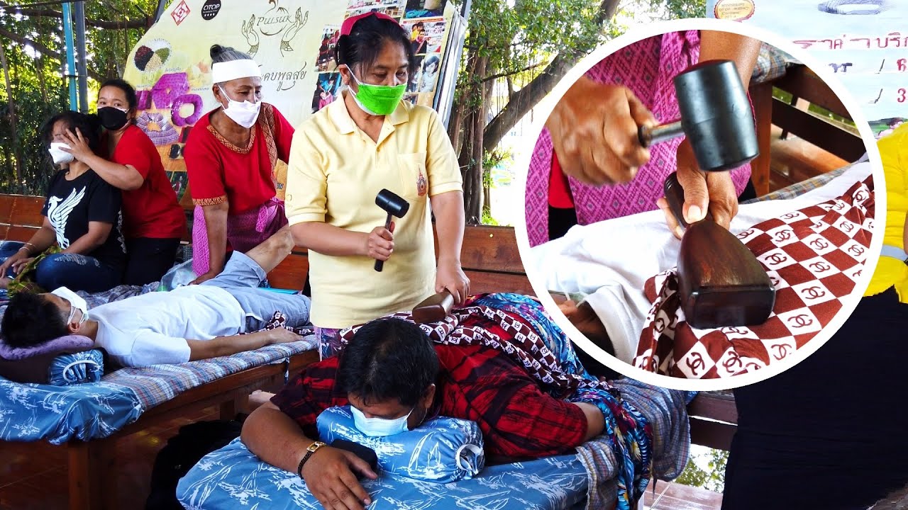 $8 Tok Sen THAI HAMMER MASSAGE at a Floating Market in Thailand - YouTube