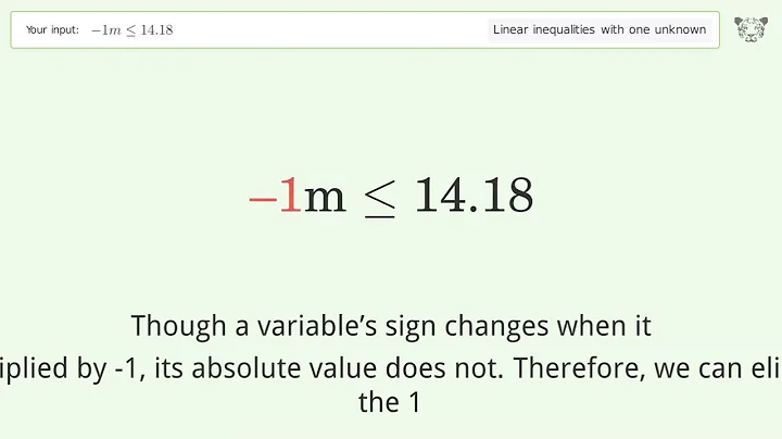 Solving Linear Inequalities: -1m is Smaller Than or Equal to 14.18