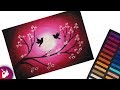 Scenery drawing of love birds with soft pastels - pastel drawing