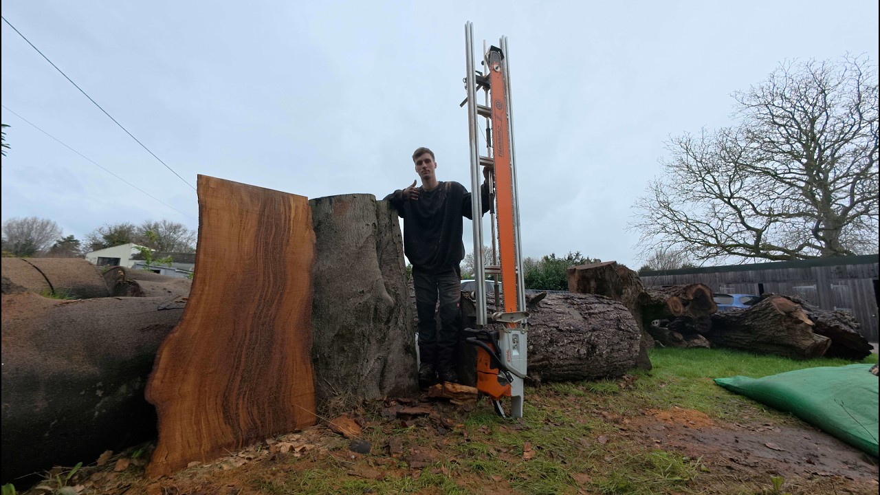 CHAINSAW MILLING/ALASKAN MILL/TUTORIAL/LARGE SPALTED BEECH SLABS