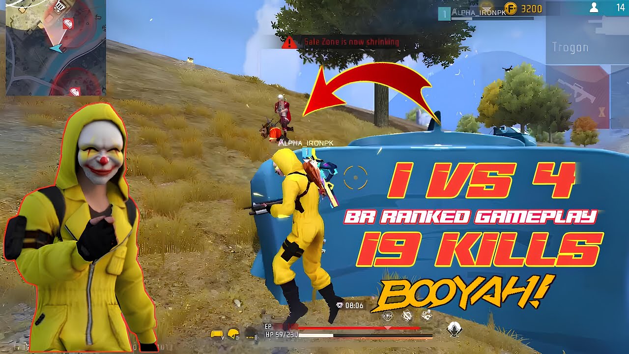 Free Fire India 1 vs 4 Gameplay 15 Kills in BR Ranked Solo vs Squad ...