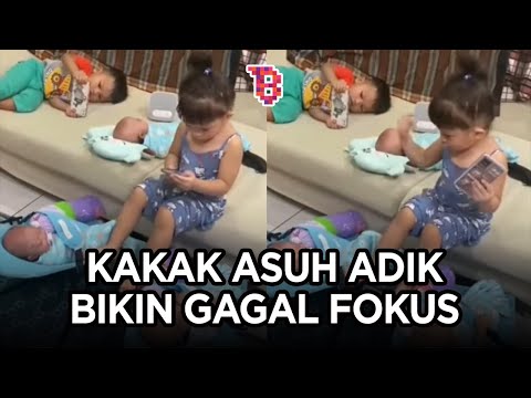 Aksi kakak asuh ketiga adik kembarnya ini bikin gagal fokus | Trending