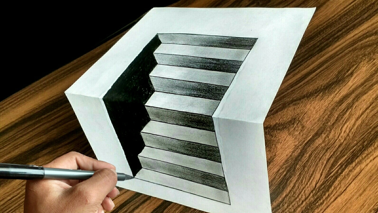 3D Stairs - How To Draw Easy 3D Stairs Optical Illusion - YouTube