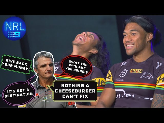 Penrith Panthers ABSOLUTELY LOSE IT while sharing Cleary's most used one-liners 😂 | NRL on Nine class=
