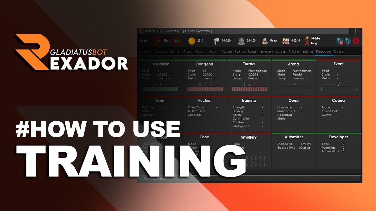 REXADOR GLADIATUS BOT [2020] – HOW TO USE TRAINING FEATURE 