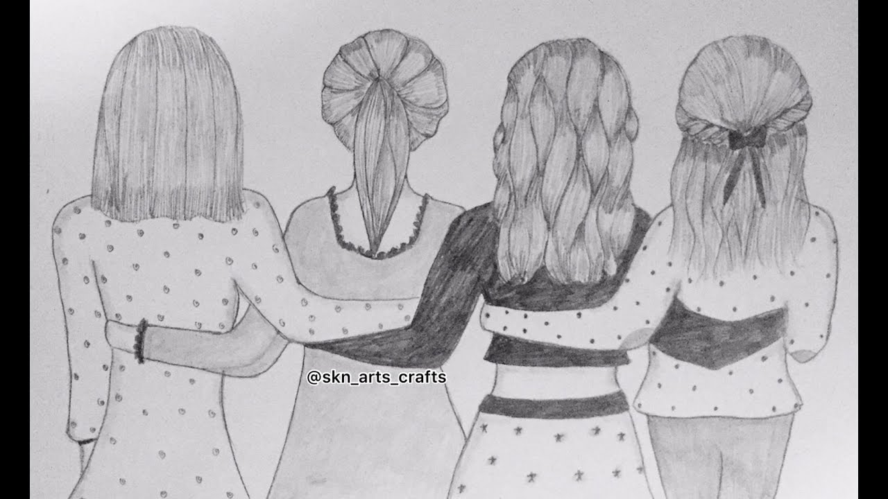 How to Draw Four Friends Hugging Each Other Step by step Pencil Drawing  SKN Arts  Crafts  YouTube