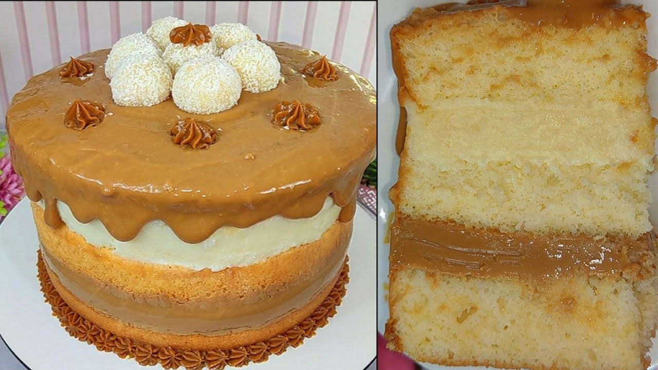 MEU BOLO DE ANIVERSÁRIO 🎂 BOLO DE DOCE DE LEITE COM COCO BEM MOLHADINHO E SUPER FÁCIL DE FAZER