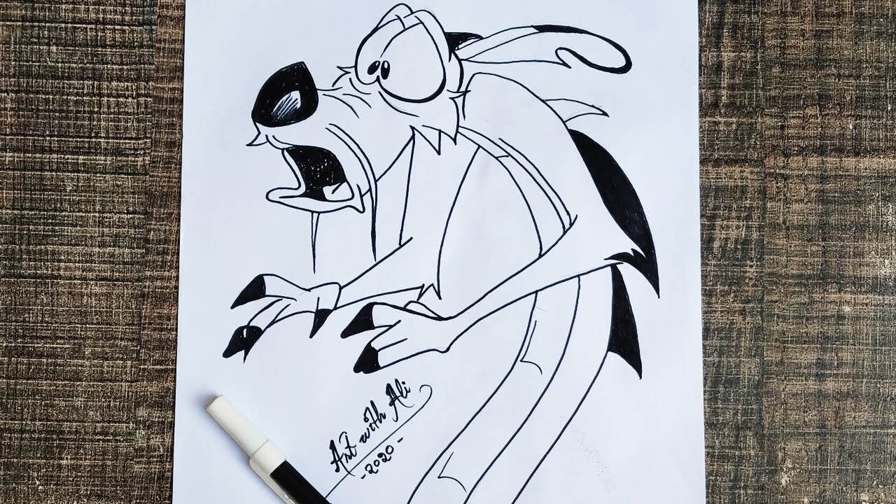 Sketch Drawing Disney Character with Black Marker Pen - YouTube