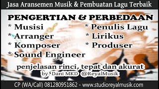 Perbedaan Dan Pengertian Musisi, Arranger, Komposer, Penulis Lagu, Produser, Lirikus, Sound Engineer