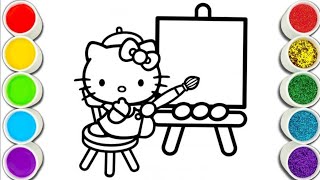 Hello Kitty Doing Painting Easy and Beautiful drawing easy with colours