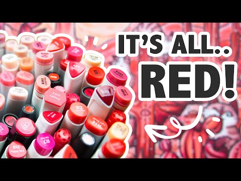 My MOST Dreaded Color.. It's RED! - Monochromatic Marker Art Challenge