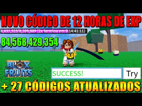 NOVO CÓDIGO 12 HORAS 2X DE XP + 5 CÓDIGOS PARA INICIANTES NO BLOX FRUITS  (roblox) blox fruits code 