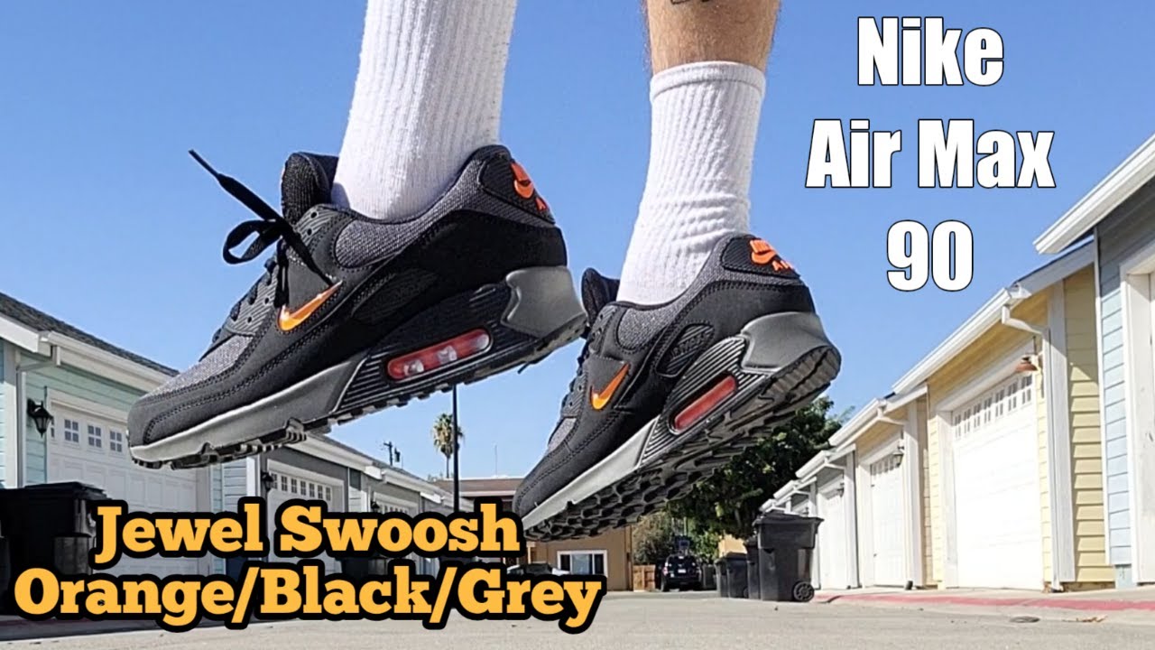 Langwerpig onenigheid Interactie Nike Air Max 90 Jewel Swoosh Orange Black and Grey Shoes, Review And On  feet - YouTube