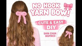 DIY Shin Chan Yarn Bow (NO HOOK!) Easy Finger Knitting Tutorial 🎀