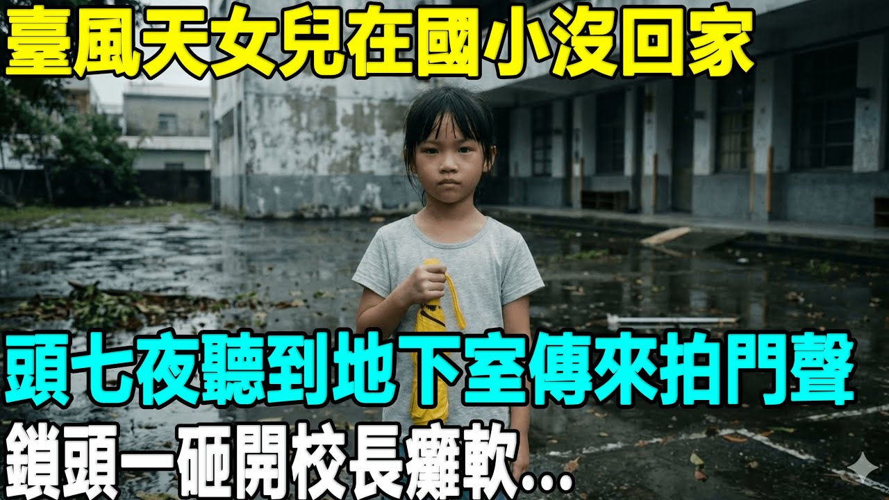 臺風天女兒在國小沒回家，老師堅持人早走了，頭七夜裏警衛聽到地下室傳來拍門聲，鎖頭一砸開校長癱軟