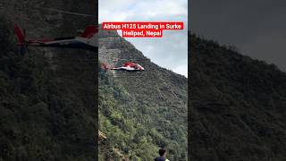 Airbus H125 Helicopter Landing in Surke Helipad near Lukla in Nepal
