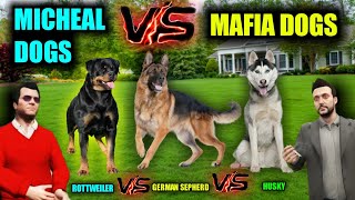 GTA 5 : (Micheal Dogs) Vs (Mafia Dogs) Rottweiler, GSD, Husky (Aggressive Dog Fight In GTA V (mods)