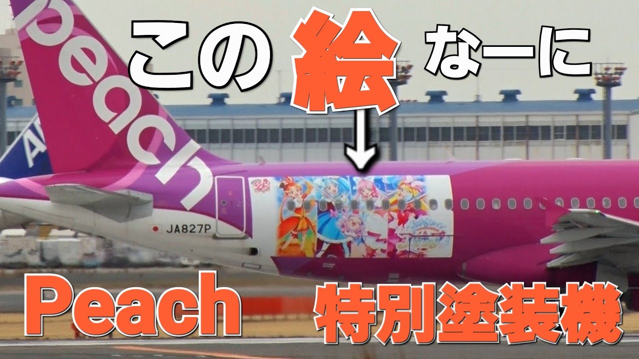 ✈✈RJAA成田空港 ピーチ久しぶりの特別塗装機 Peach Airbus A320-21JA827P Take-off NARITA RWY16R