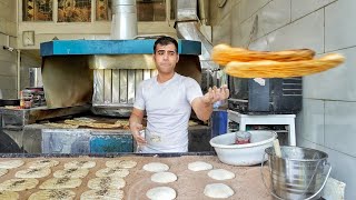 baking very delicious and popular Iranian bread called Barbari bread|bread baking