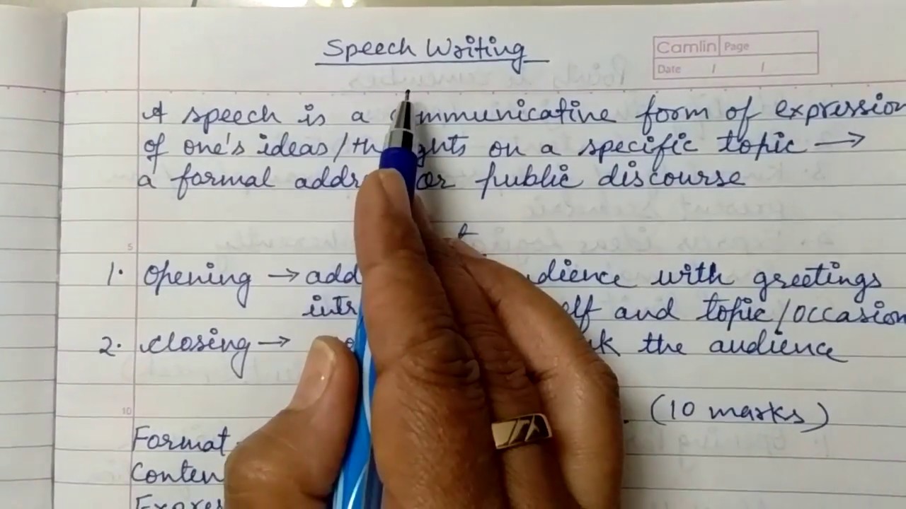 speech writing format class 10