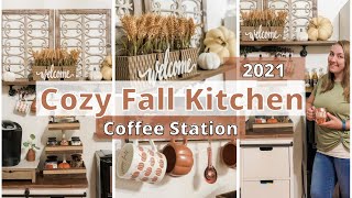 COZY FALL KITCHEN DECOR 2021 | FARMHOUSE KITCHEN FALL DECORATING IDEAS | FALL COFFEE BAR DECOR