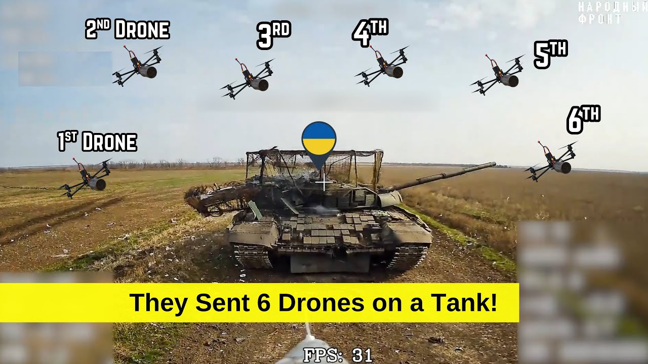 Ukrianian tank destroyed by 6 FPV drones Cor - YouTube