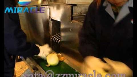 onion root and stem cutting machine with elevator