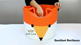 Cute Animal Pet Dog Toy Basket&Storage Bin Factory, Fox Cotton Rope Laundry Basket for Nursery