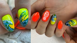 Многослойный стемпинг. Морской дизайн ногтей. Волны на ногтях.