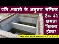 Septic tank capacity as per Person for House प्रति आदमी के अनुसार सेप्टिक टैंक की क्षमता कितना होगा