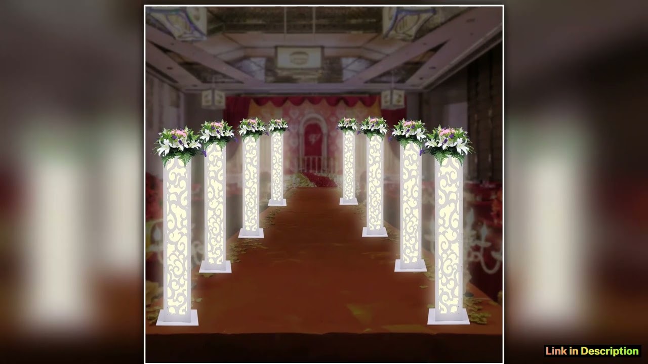 8Piece Wedding Flower Columns PVC HollowOut Flower Satnd with LED Lights Decorative Cloud Pattern f