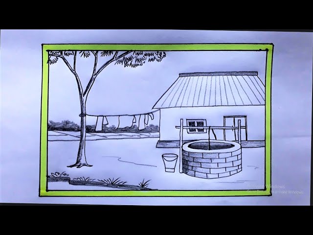 Simple Village Scenery Drawing Step By Step | Gramer Drisso | Art Video -  YouTube