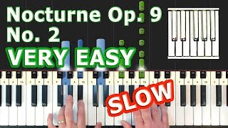Video thumbnail of "Chopin - Nocturne Op. 9 No. 2 - EASY SLOW Piano Tutorial - How To Play (Synthesia)"