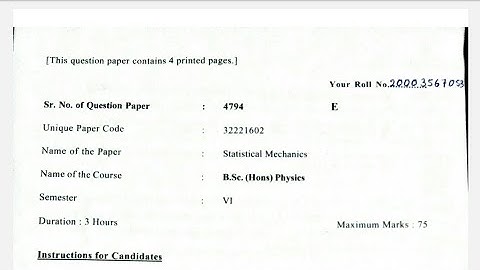 Statistical Mechanics Question Paper - 9 | Semester - 6 | B.Sc.(H) Physics | 2023, #delhiuniversity