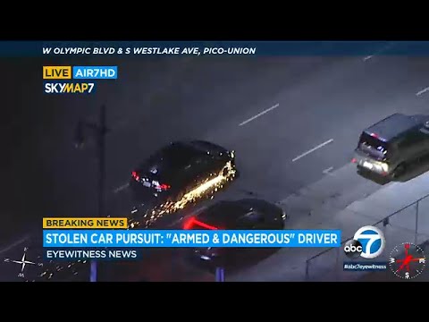 FULL CHASE: Sparks fly as LAPD chases GTA suspect driving on shredded tires