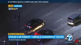 FULL CHASE: Sparks fly as LAPD chases GTA suspect driving on shredded tires