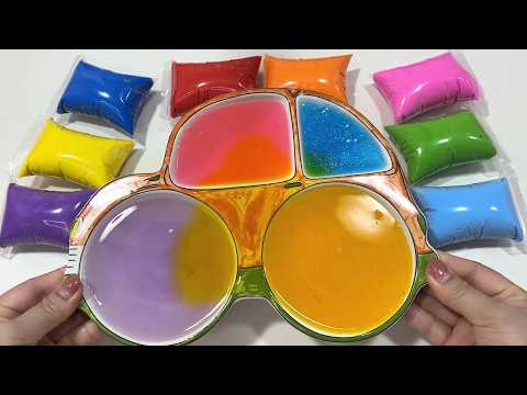 ASMR Mixing Soft Clay into Clear Slime 🔴 Rainbow Slime Squeezing & Stretching