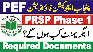PEF Agreement 2024 | PEF PRSP Phase 1 Agreement and Required Documents | Punjab Education Foundation