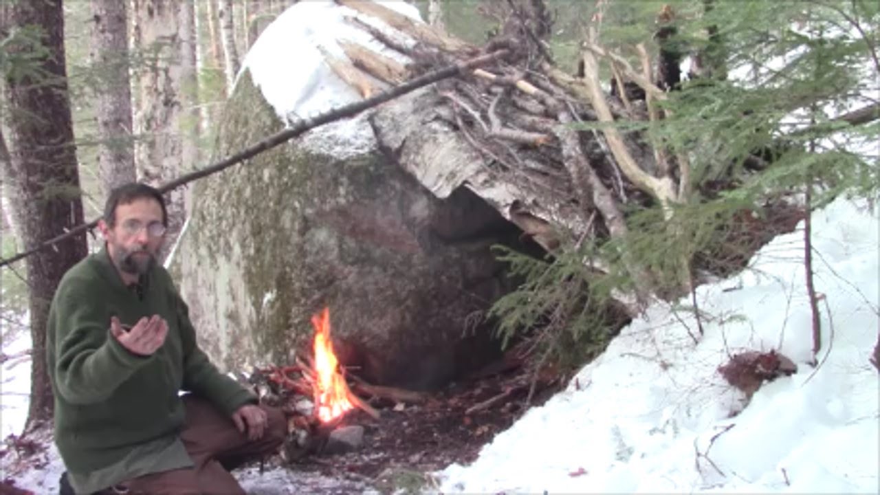 Winter Camping- No tent, No sleeping bag. 12 °F Natural shelter ...