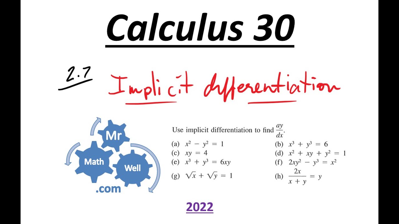 Calculus 30 2.7 Implicit Differentiation Mr. MathWell Lesson 2022 - YouTube