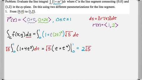 Scalar Line Integral over Line Segment in Two Directions (Notes 8, pg.1, #1 & #2)