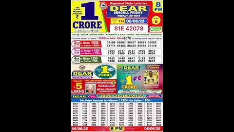 Night lottery result today 8pm  -  06/06/2025 -   Nagaland State Lottery Result .