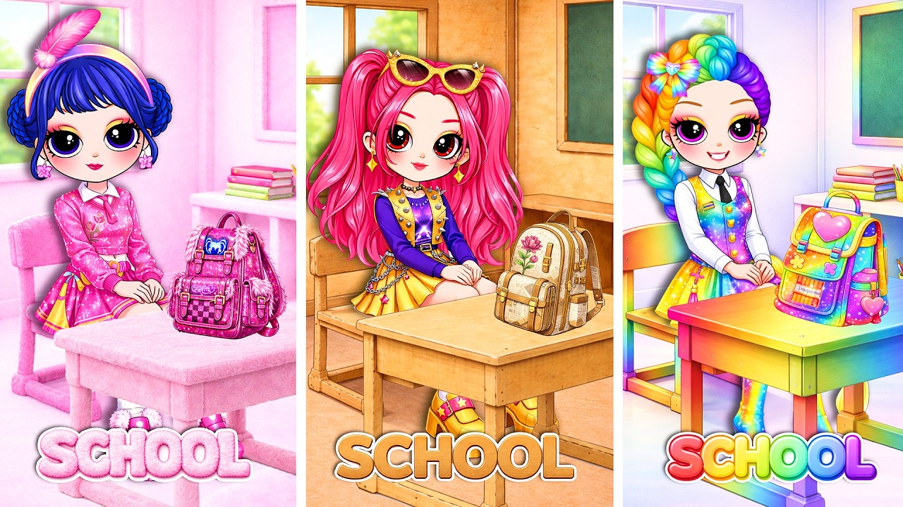 Huntrix & Saja Boys : Cardboard & Fluffy and Rainbow in School Fashion! | DIY Fashion Paper Dolls