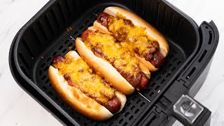 Air Fryer Chili Cheese Dogs with Time & Temp (15 minutes to Delicious Time!)