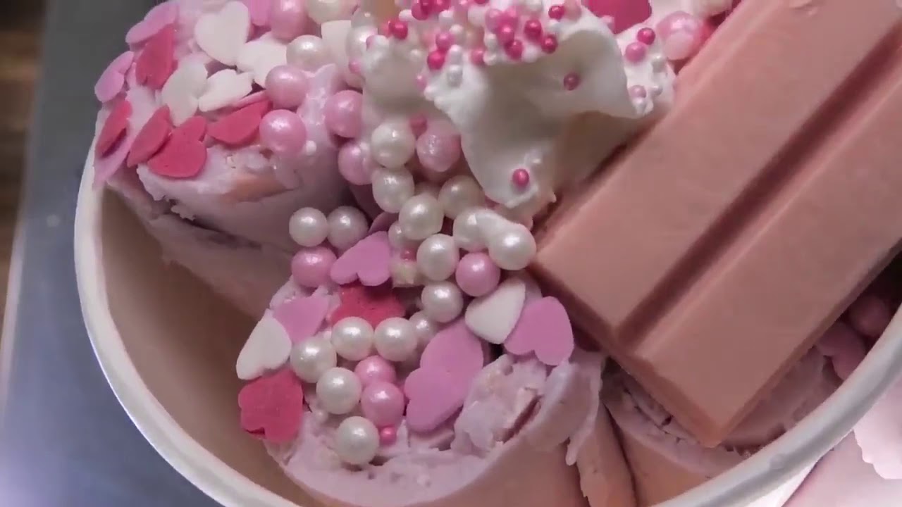 Ice Cream Rolls! Pink KitKat Sakura - ASMR _ funny Sakura Sake Bar Ice Cream Rolls _ Mukbang Flavor